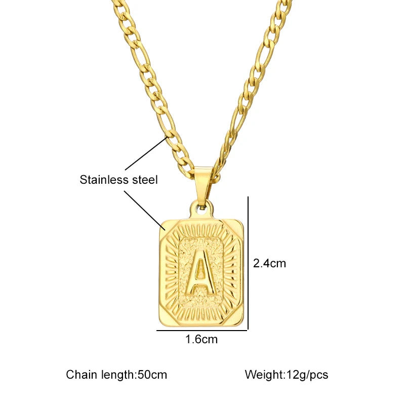 Initial Letter Pendant Necklace Stainless Steel Golden Cuban Chain A-Z Alphabet Name Jewelry For Men Women Gift